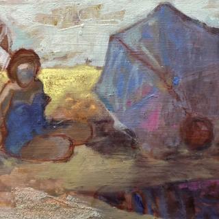 Scène de plage 34x26,5 h/carton kraft